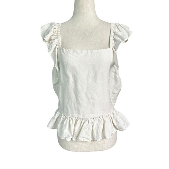 Express Cream Open Back Linen Blend Blouse Women's Top Size Large | 40-23-3 - Picture 1 of 6